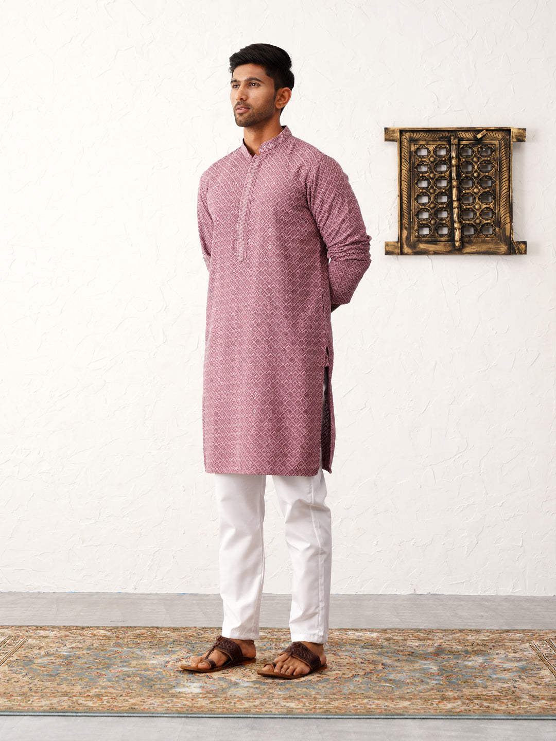 Magenta Embroidered And Sequence Kurtas.