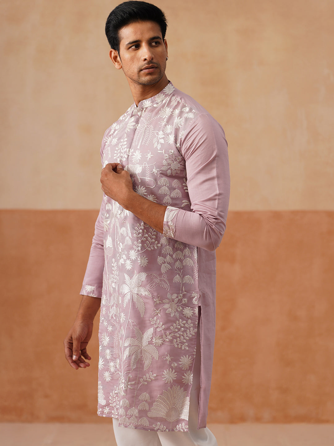 Silk Blend Embroidered Kurta