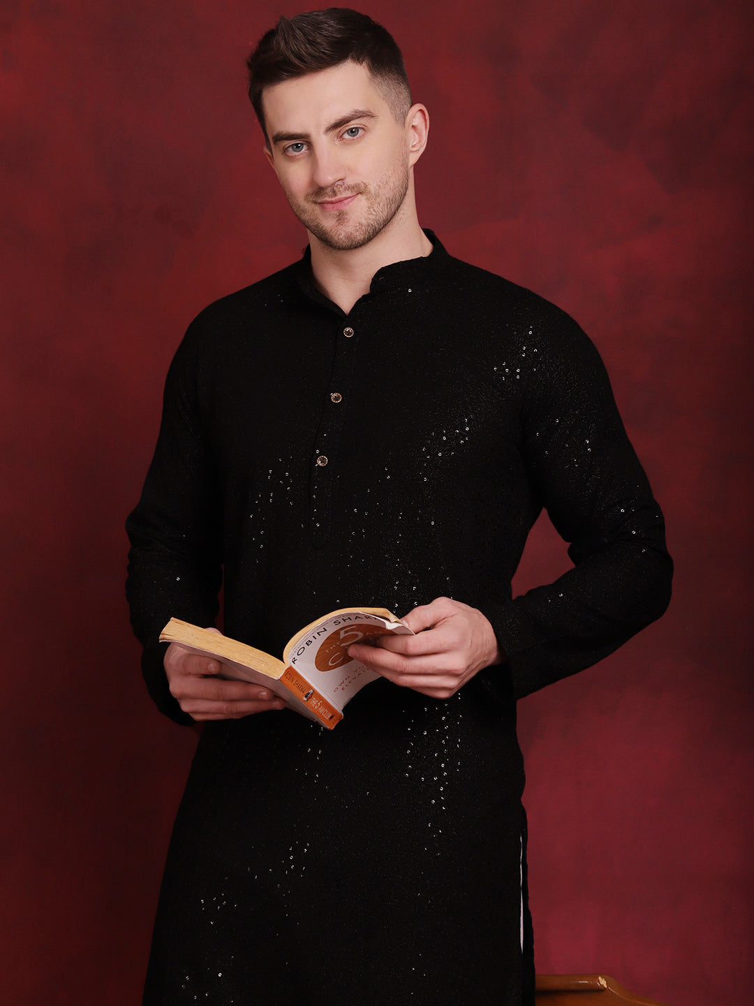 Sequins Chikankari Kurtas For Men'S