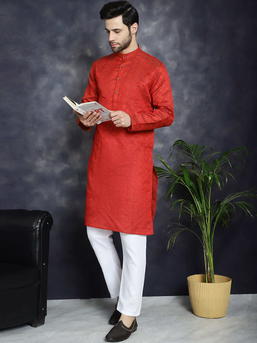 Red Woven Design Kurtas