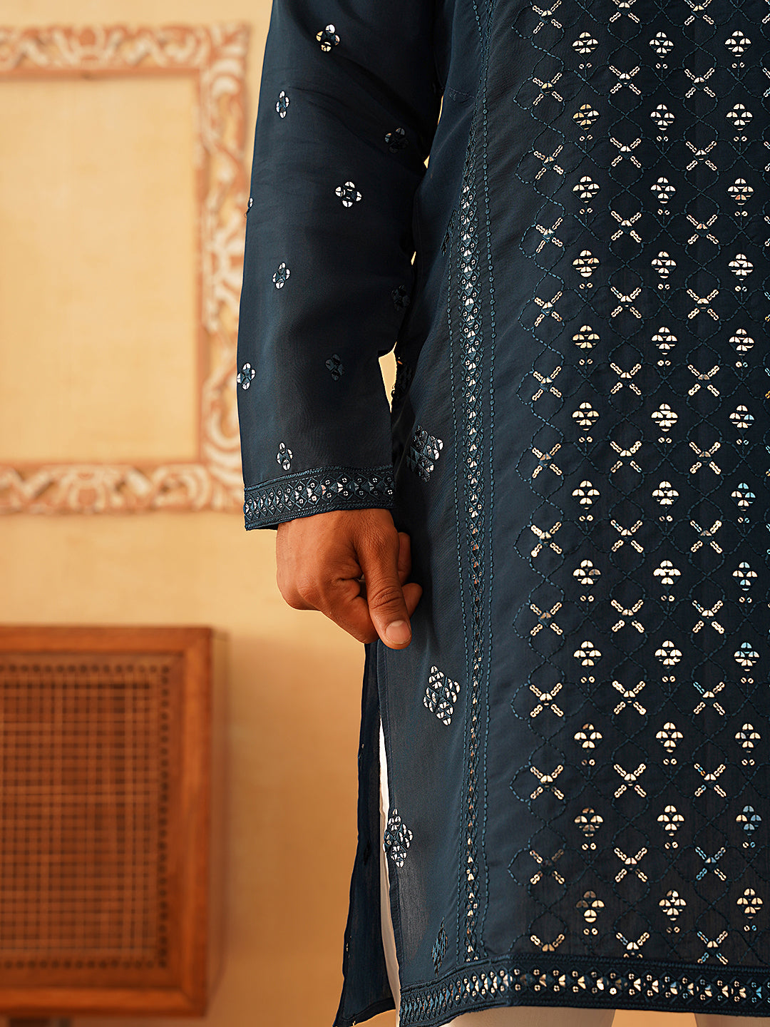 Embroidered & Sequin Cotton Blend Kurtas