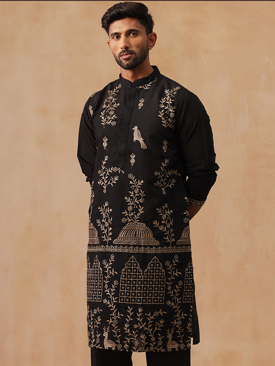 Silk Blend Embroidered Kurta