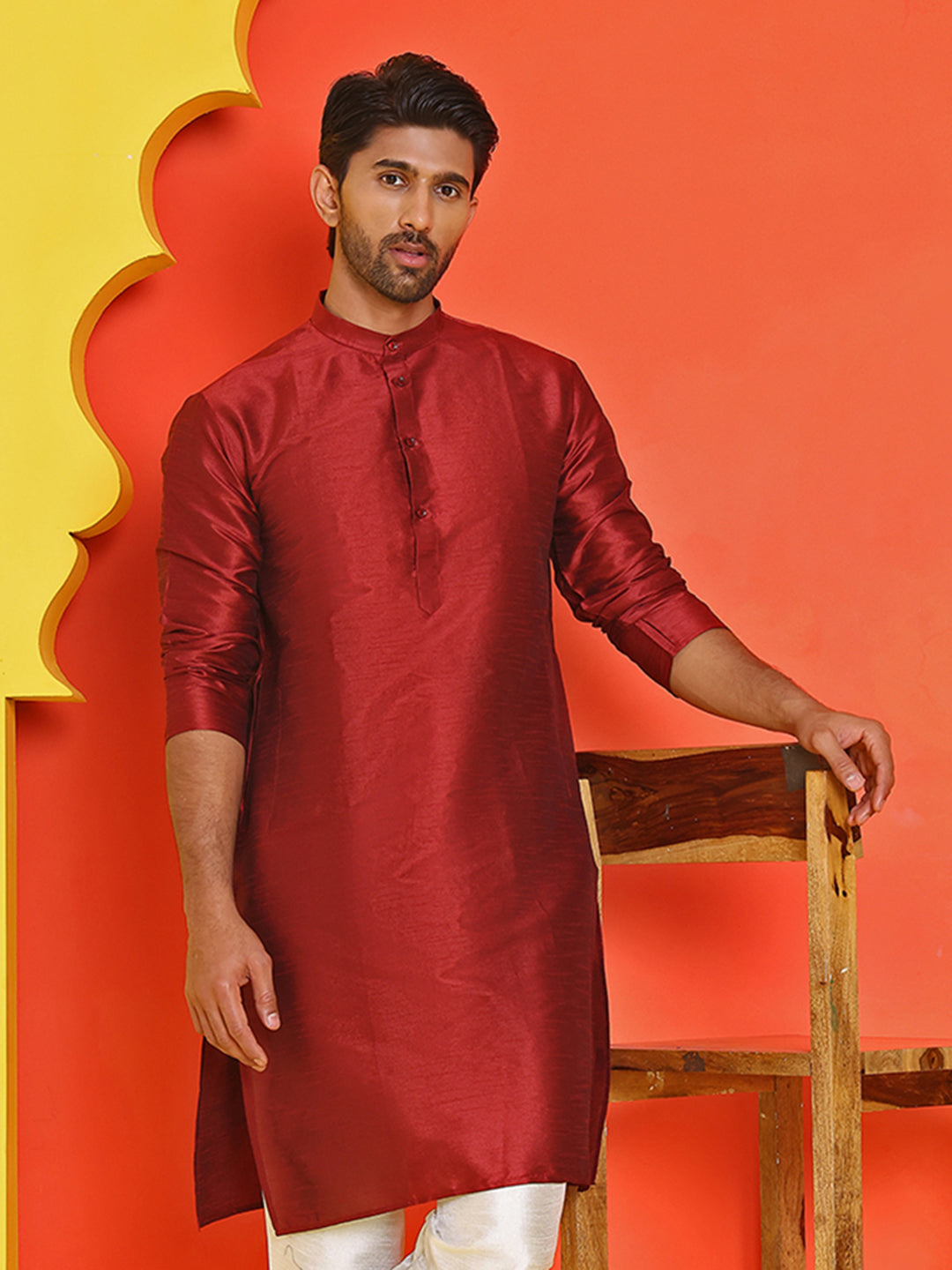 Solid Dupion Silk Kurtas For Men