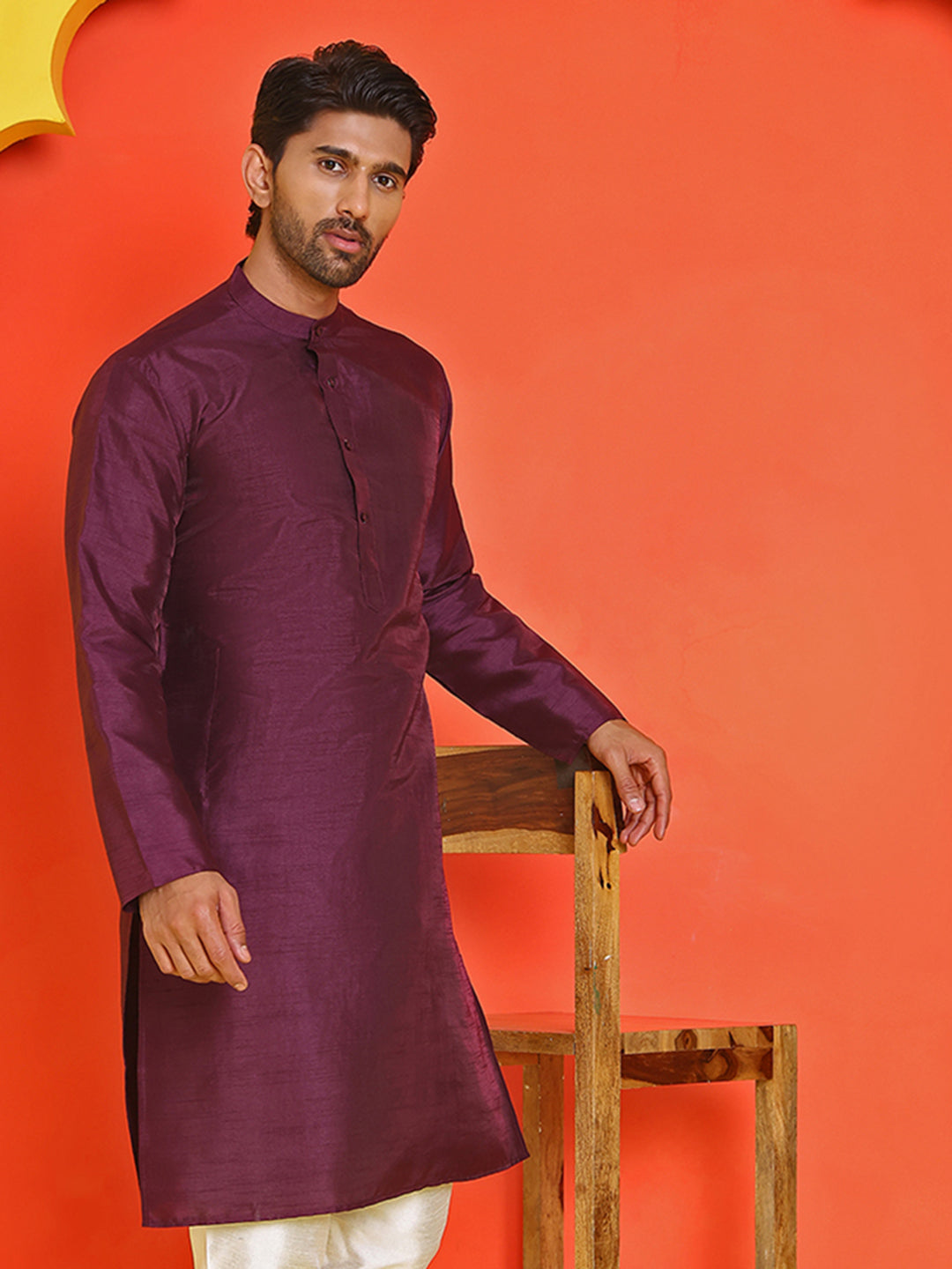Solid Dupion Silk Kurtas For Men