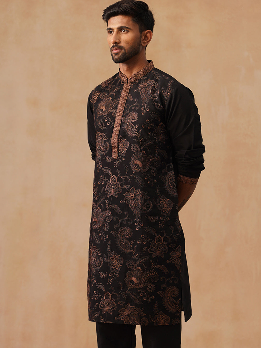 Silk Blend Embroidered Kurta