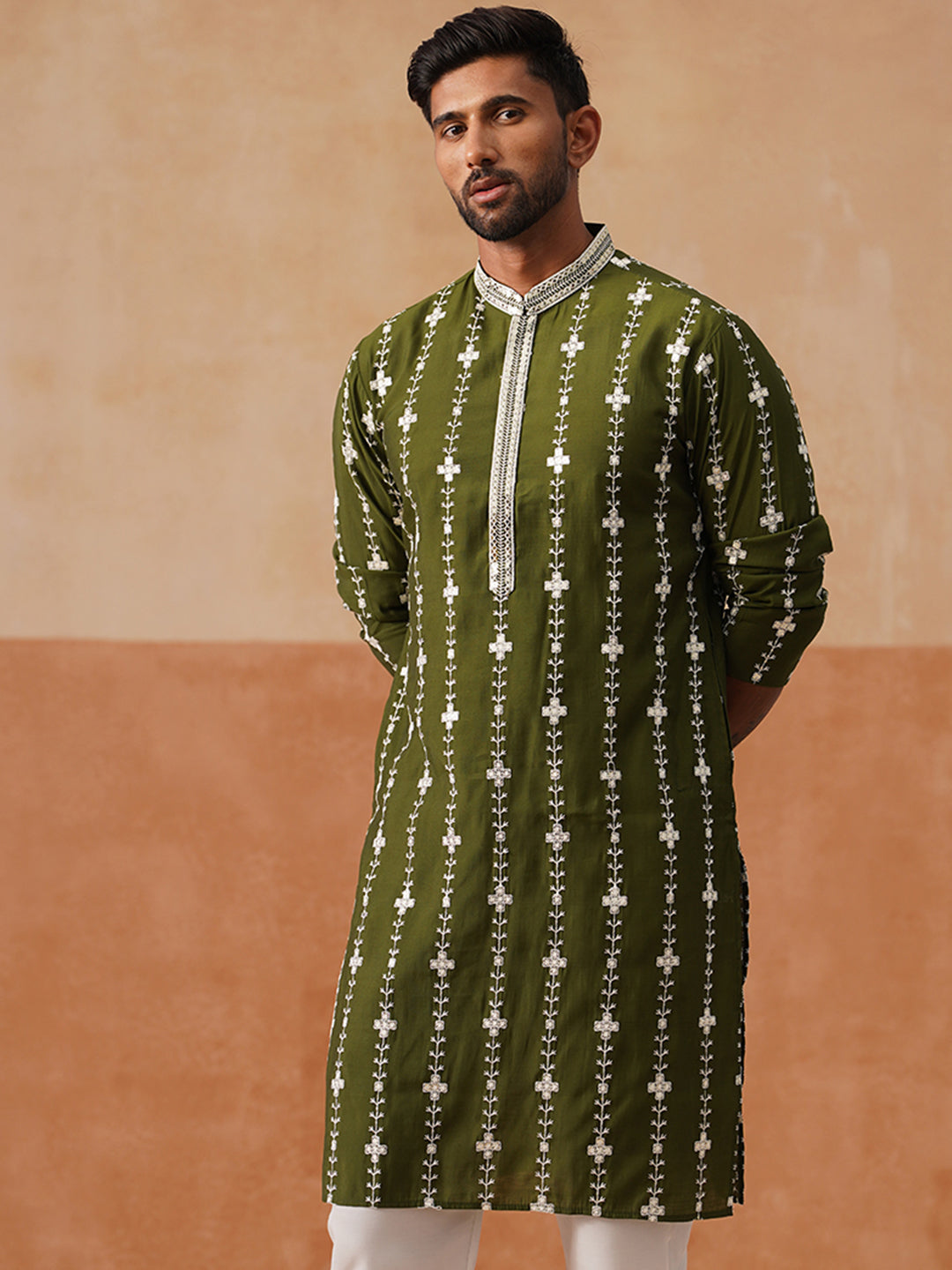 Silk Blend Embroidered Kurta