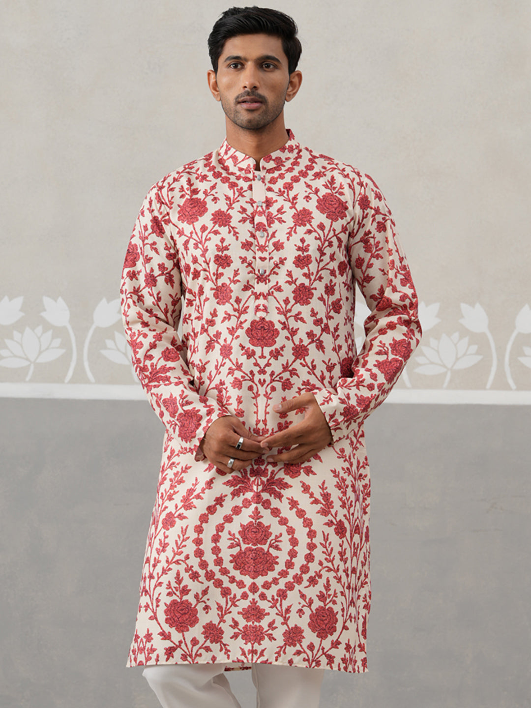 Floral Printed Cotton Kurta For Men