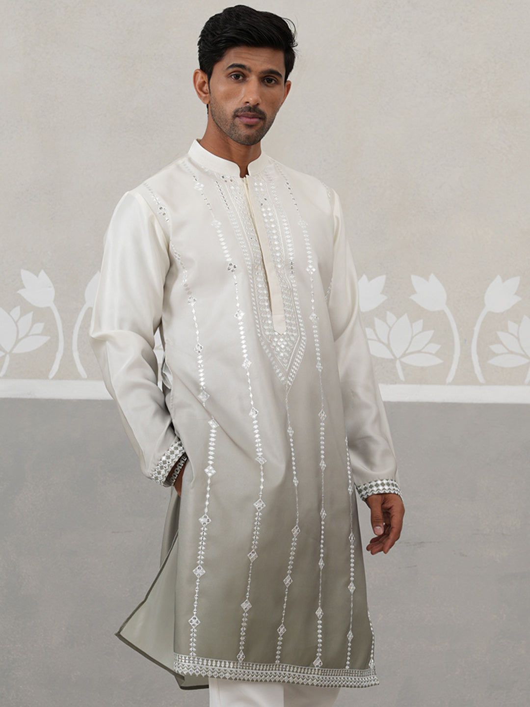 Silk Blend Mirror Work Kurta.