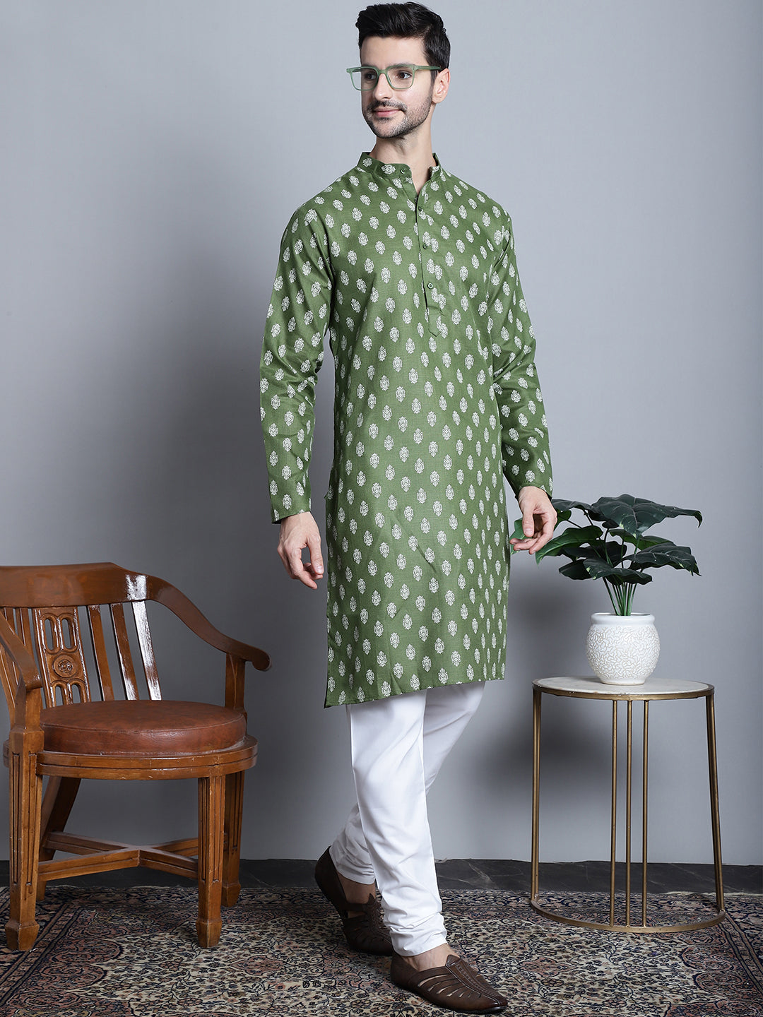 Men'S Cotton Floral Printed Kurtas