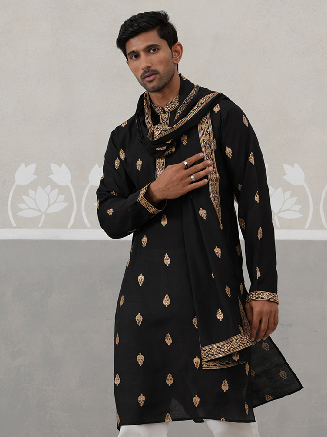 Silk Blend Embroidered Kurtas With Dupatta