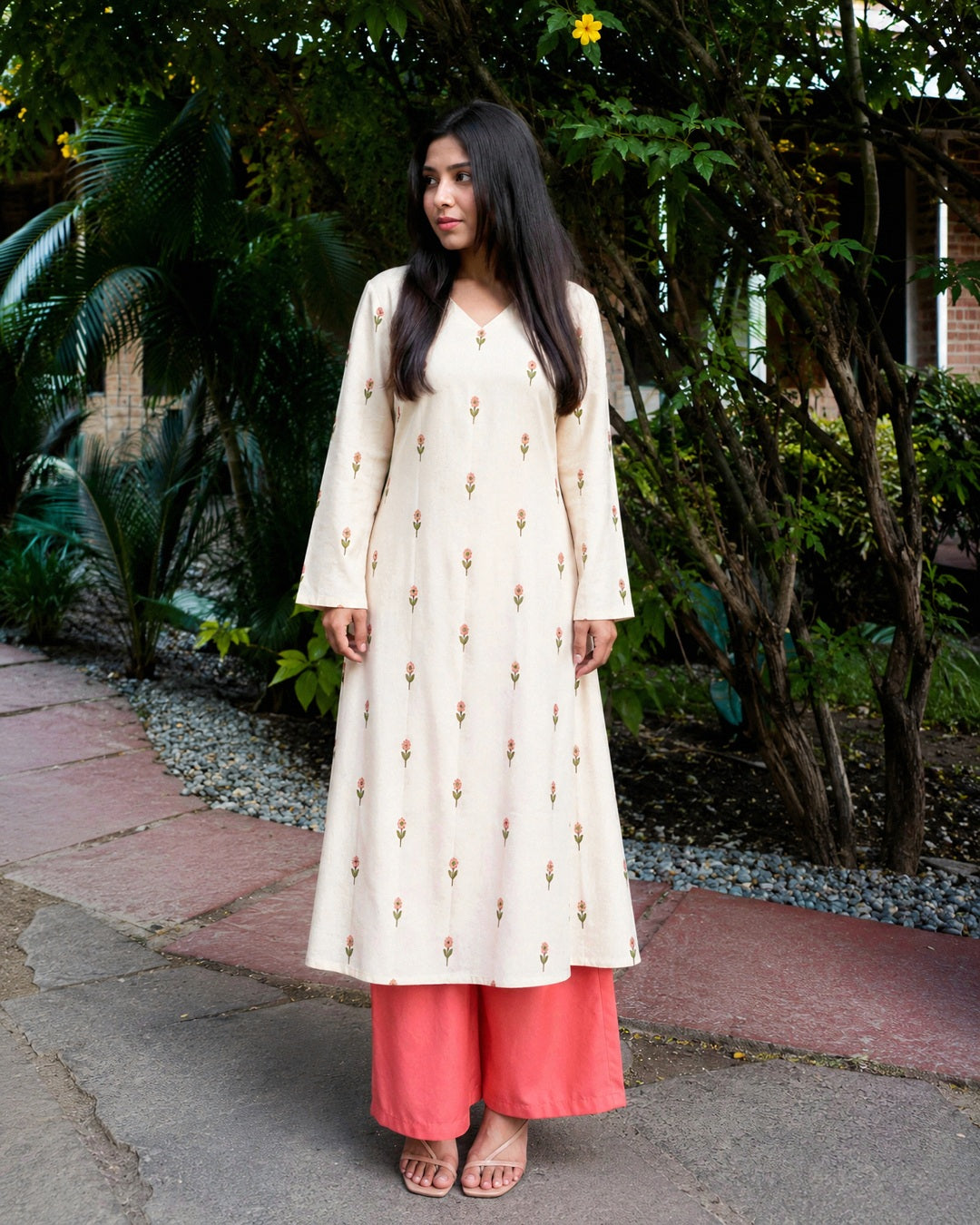 Floral Printed Rayon A-Line Kurta With Palazzo