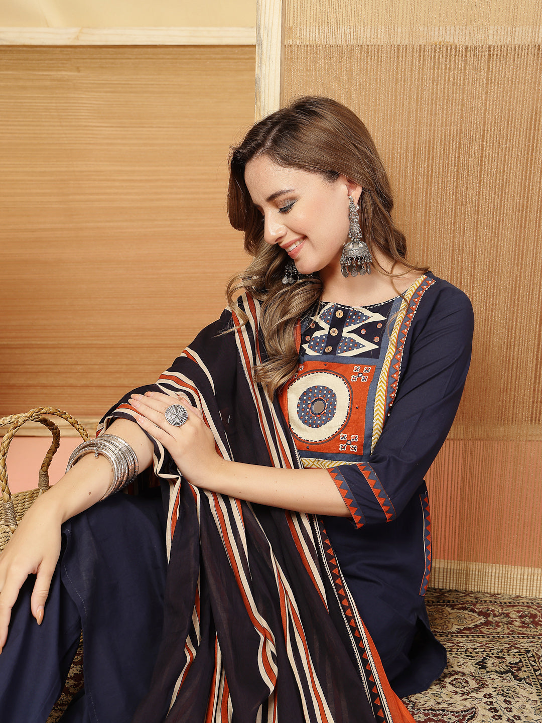 Solid Cotton Straight Kurta Pant Dupatta Set