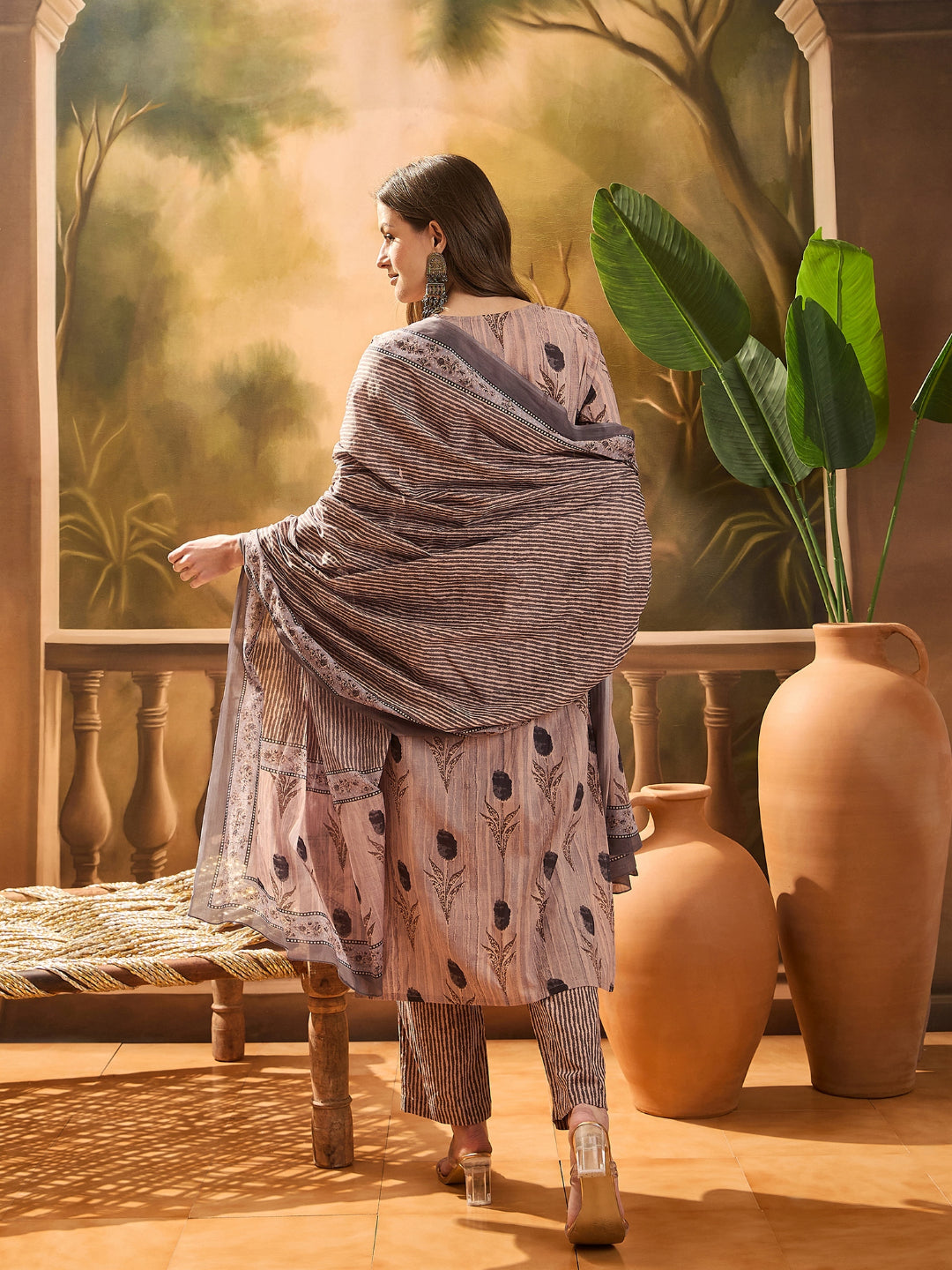 Floral Printed Cotton Blend Straight Kurta Pant Dupatta Set