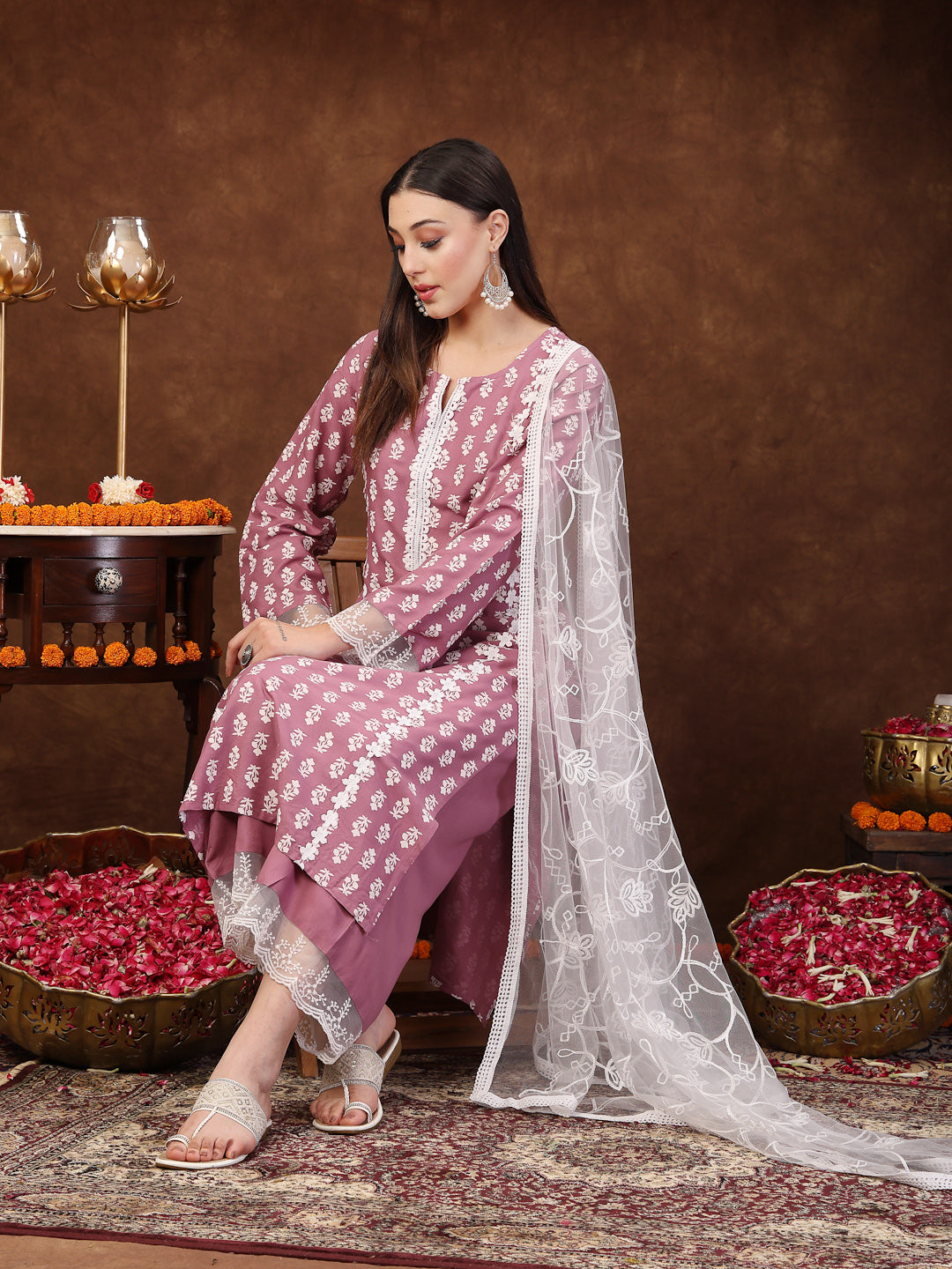 Floral Printed Rayon Straight Kurta Palazzo Dupatta Set