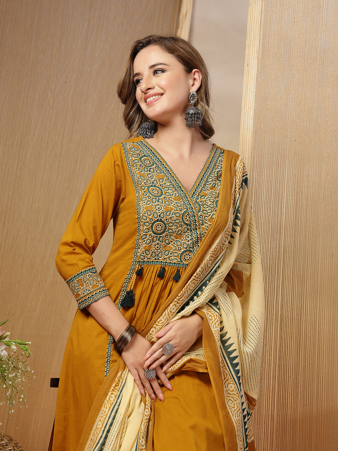 Solid Cotton Straight Kurta Pant Dupatta Set