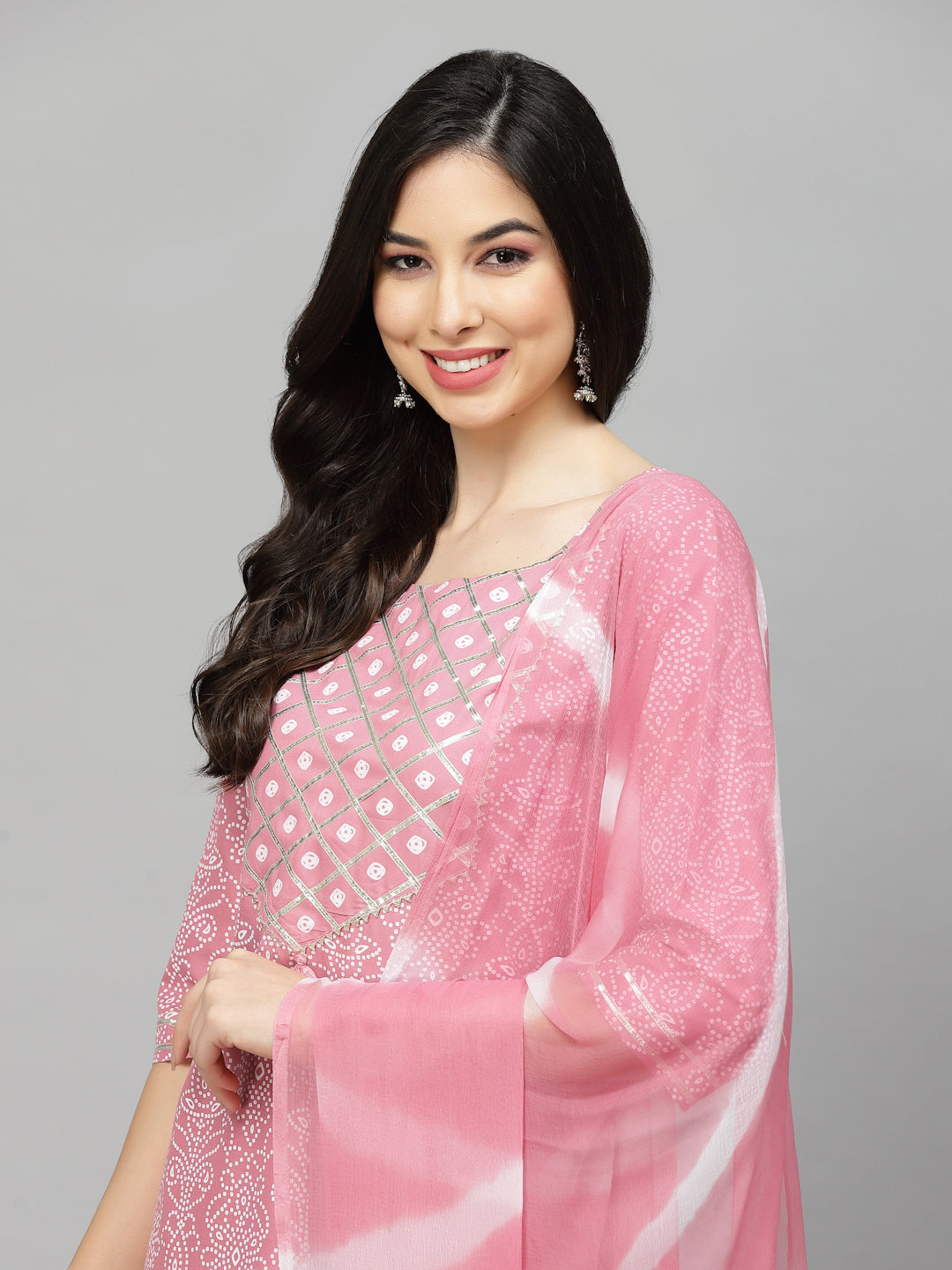 Bandhej Printed Rayon Kurta Pant Dupatta Set