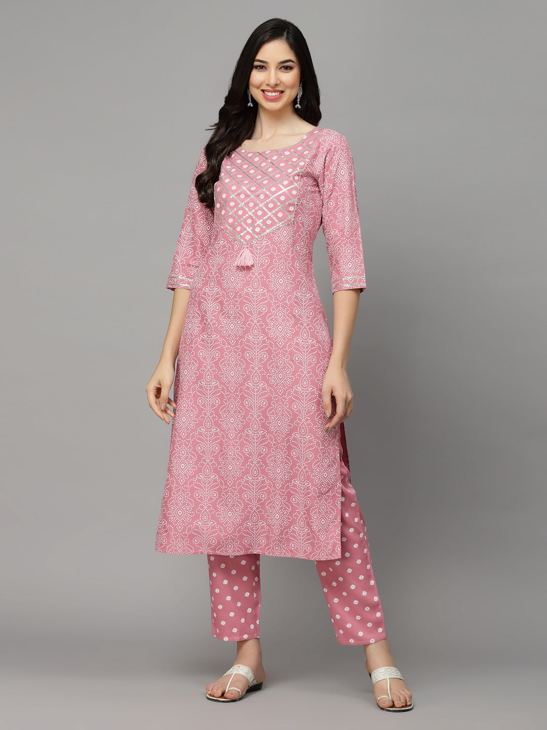 Bandhej Printed Rayon Kurta Pant Dupatta Set