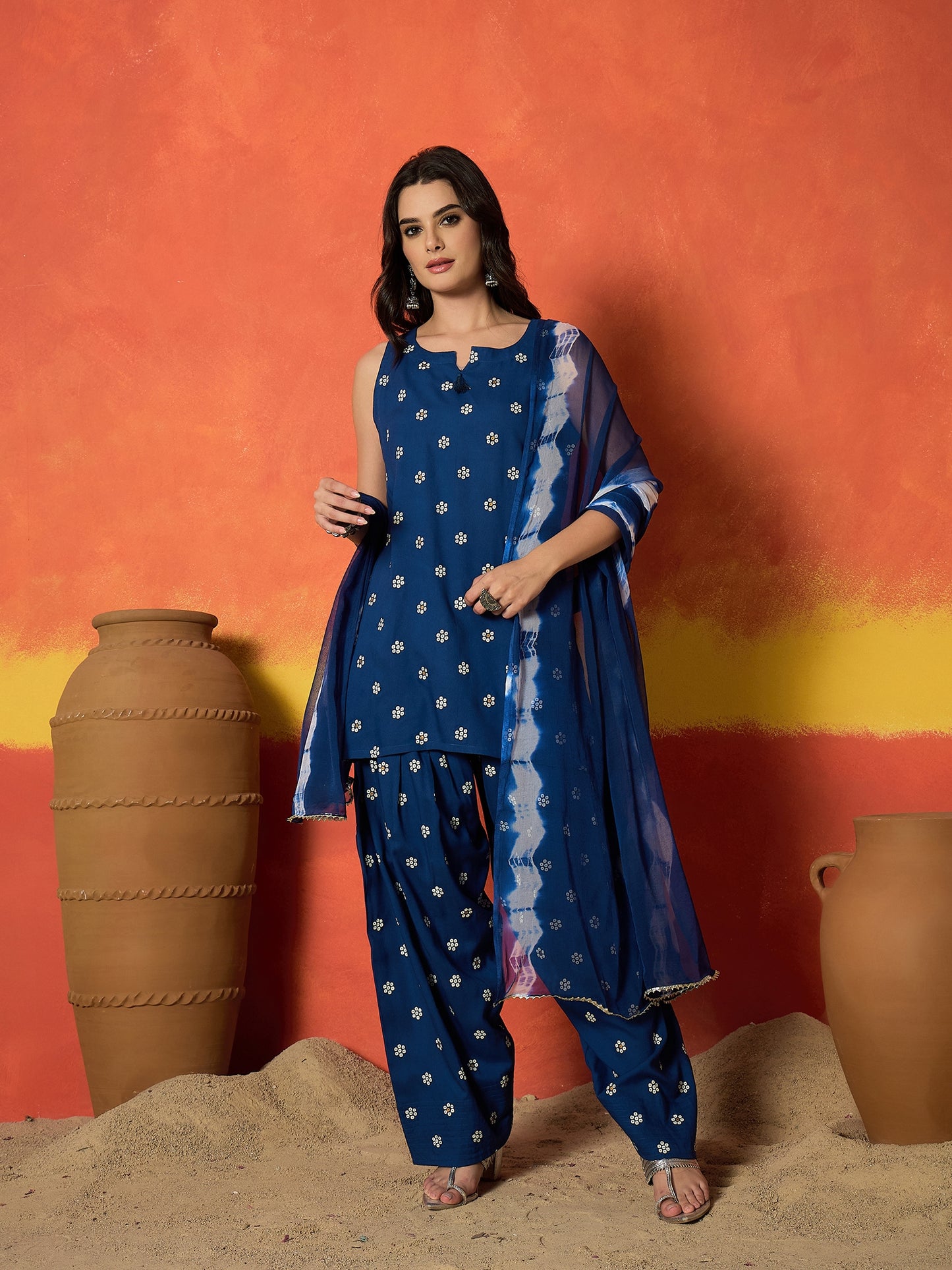Floral Printed Rayon Straight Kurti Farshi Salwar Dupatta Set