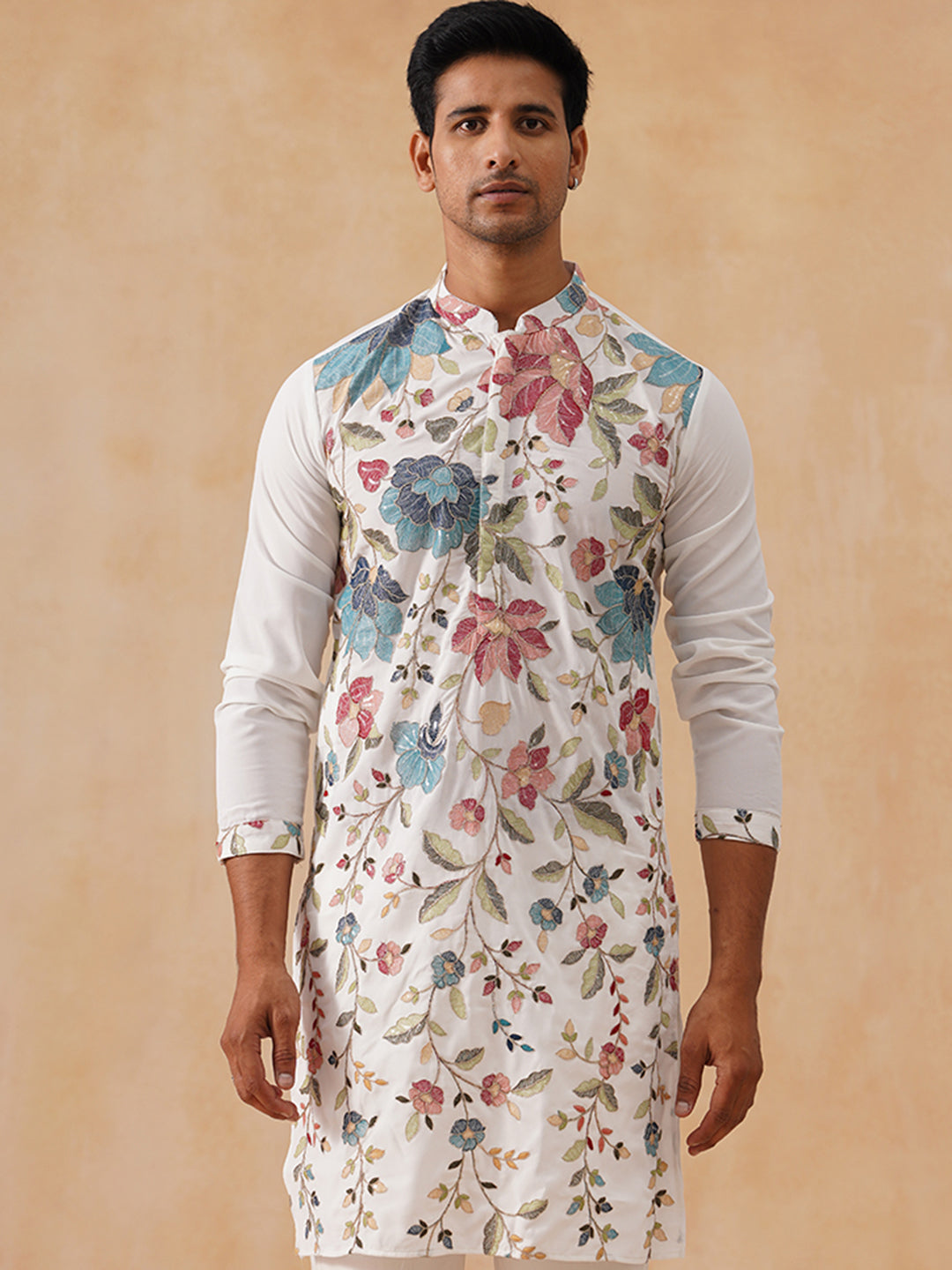 Silk Blend Embroidered Kurta