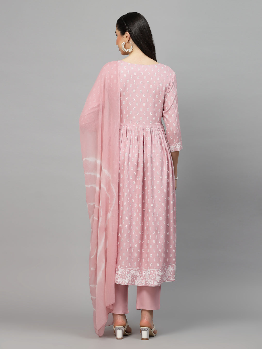Printed Rayon Naira Cut Kurta Pant Dupatta Set