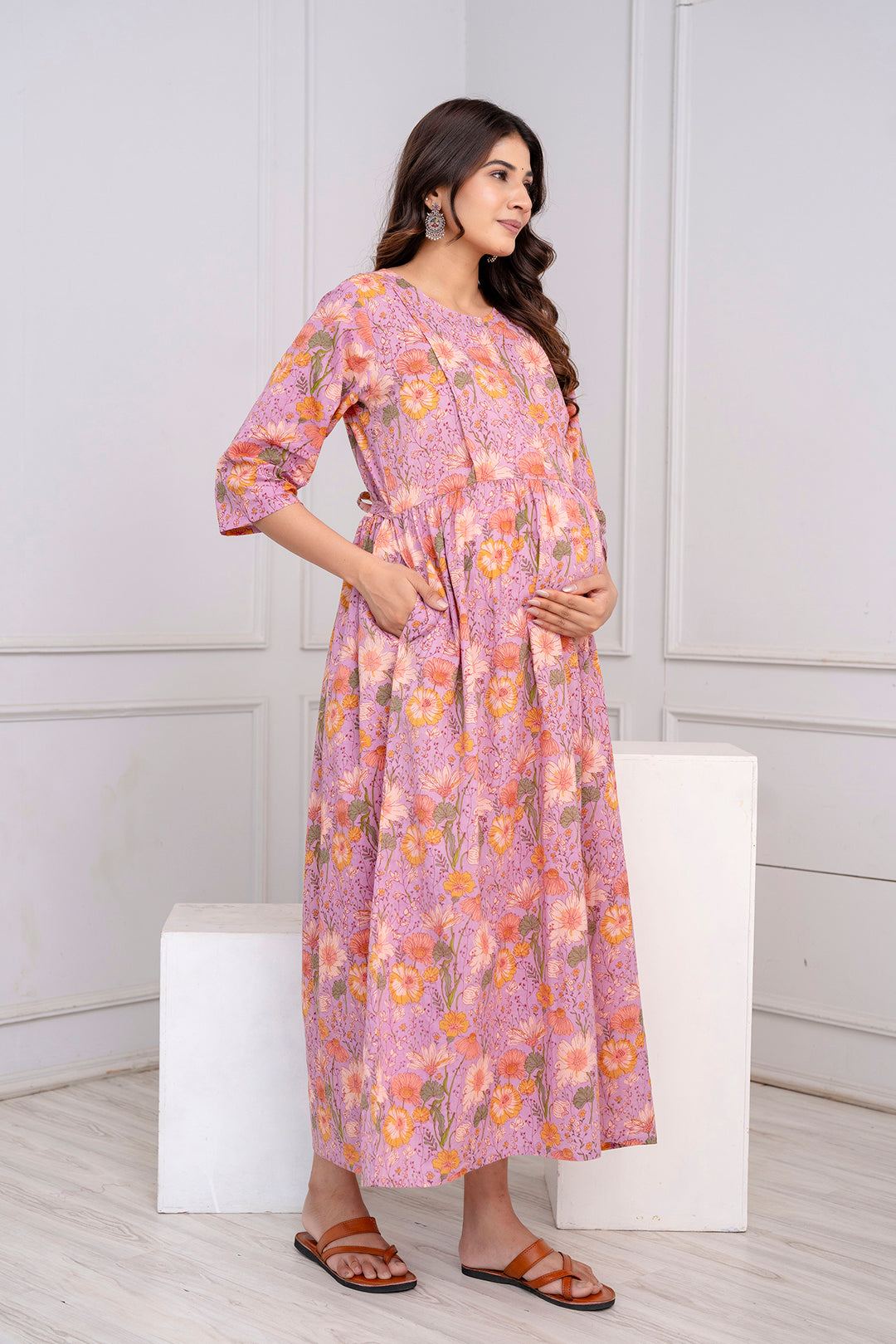 Purple Printed Maternity Dress