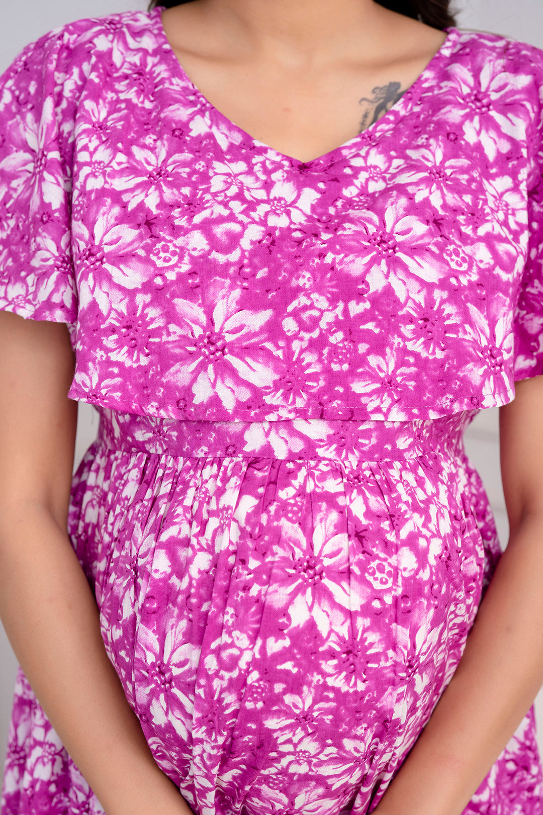 Purple Printed Maternity Dress