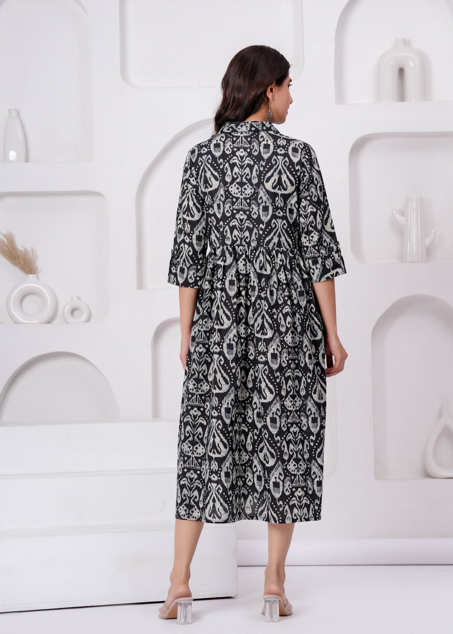 Black Printed Flared Maternity Dress