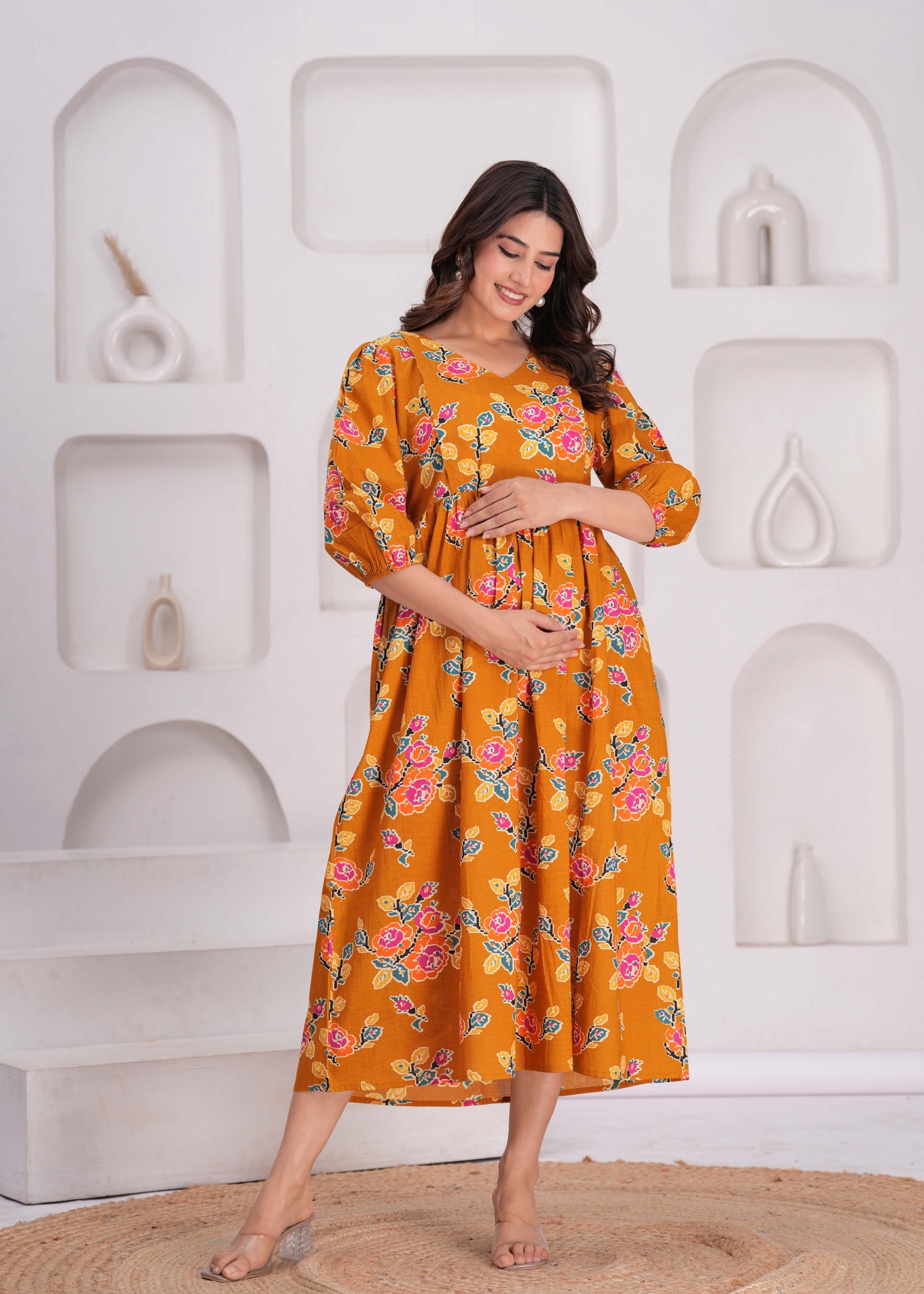 Floral Printed Flared Maternity Dress