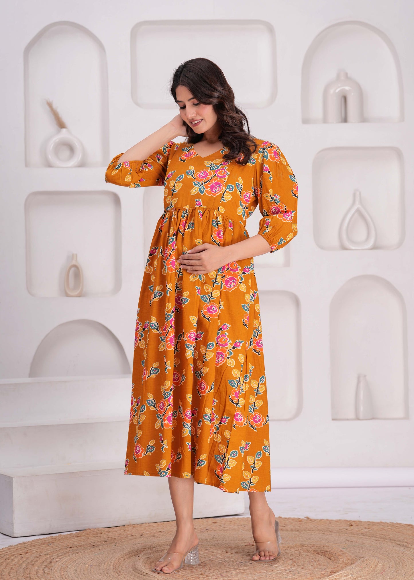 Floral Printed Flared Maternity Dress