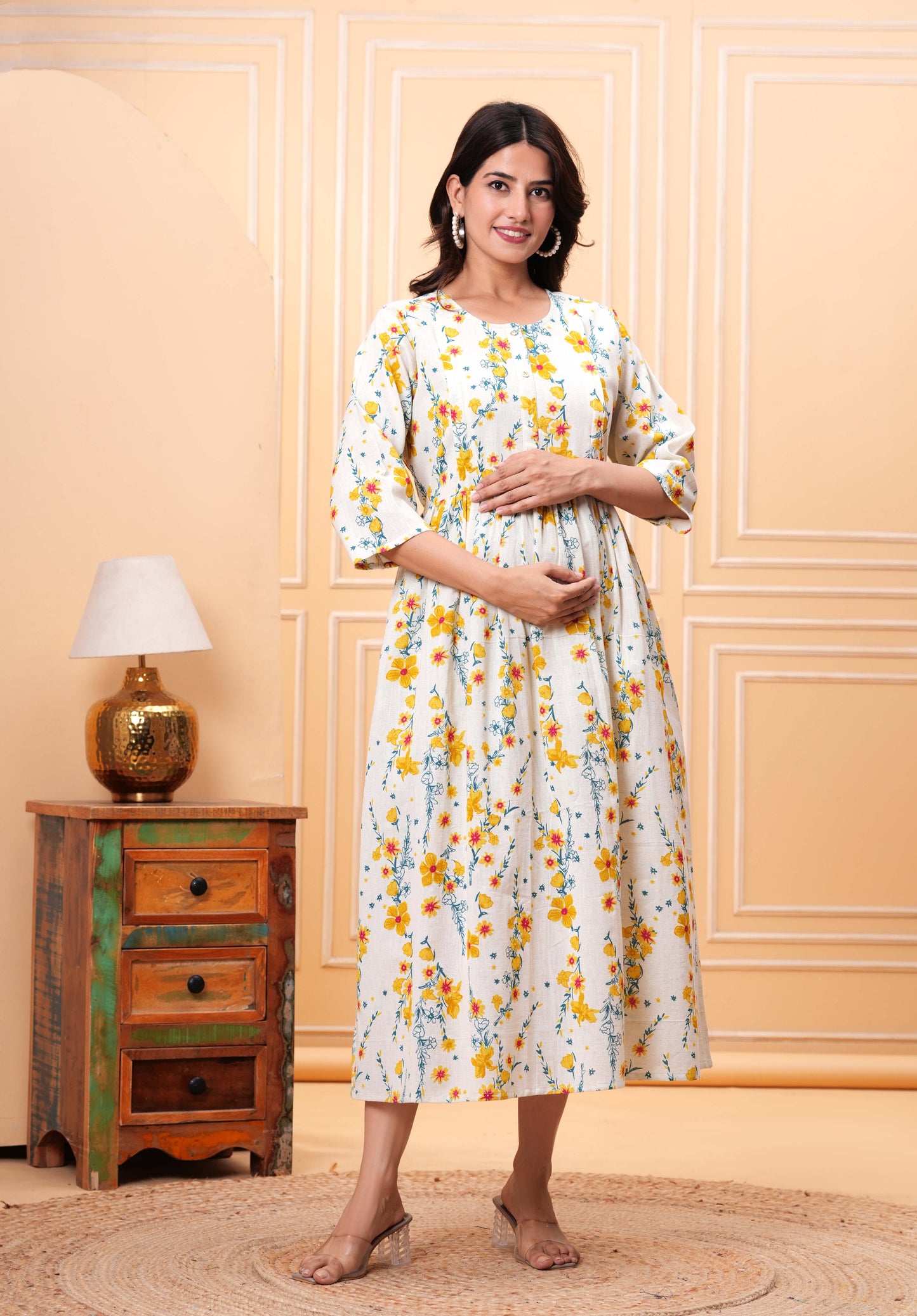 Floral Printed Flared Maternity Dress