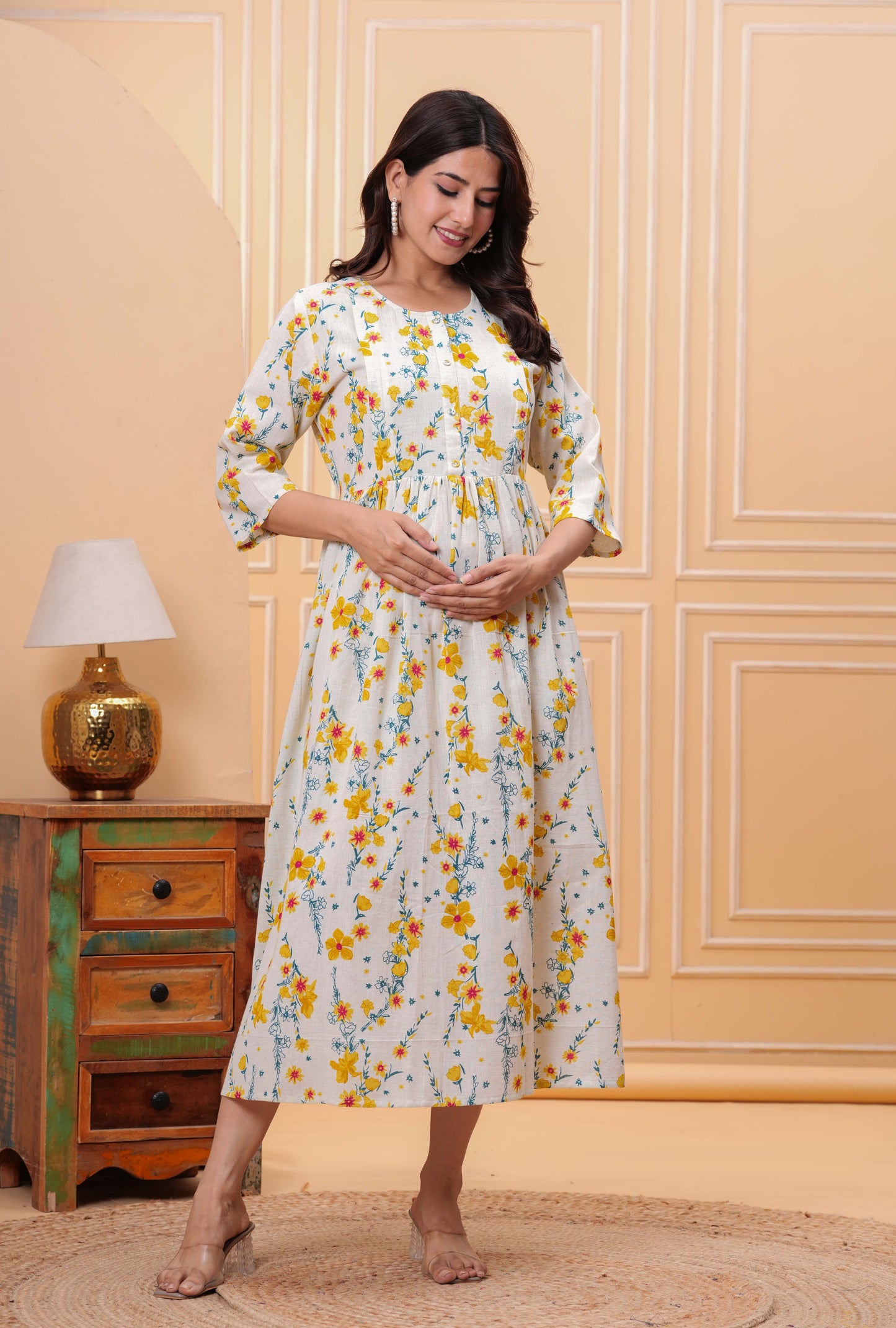 Floral Printed Flared Maternity Dress
