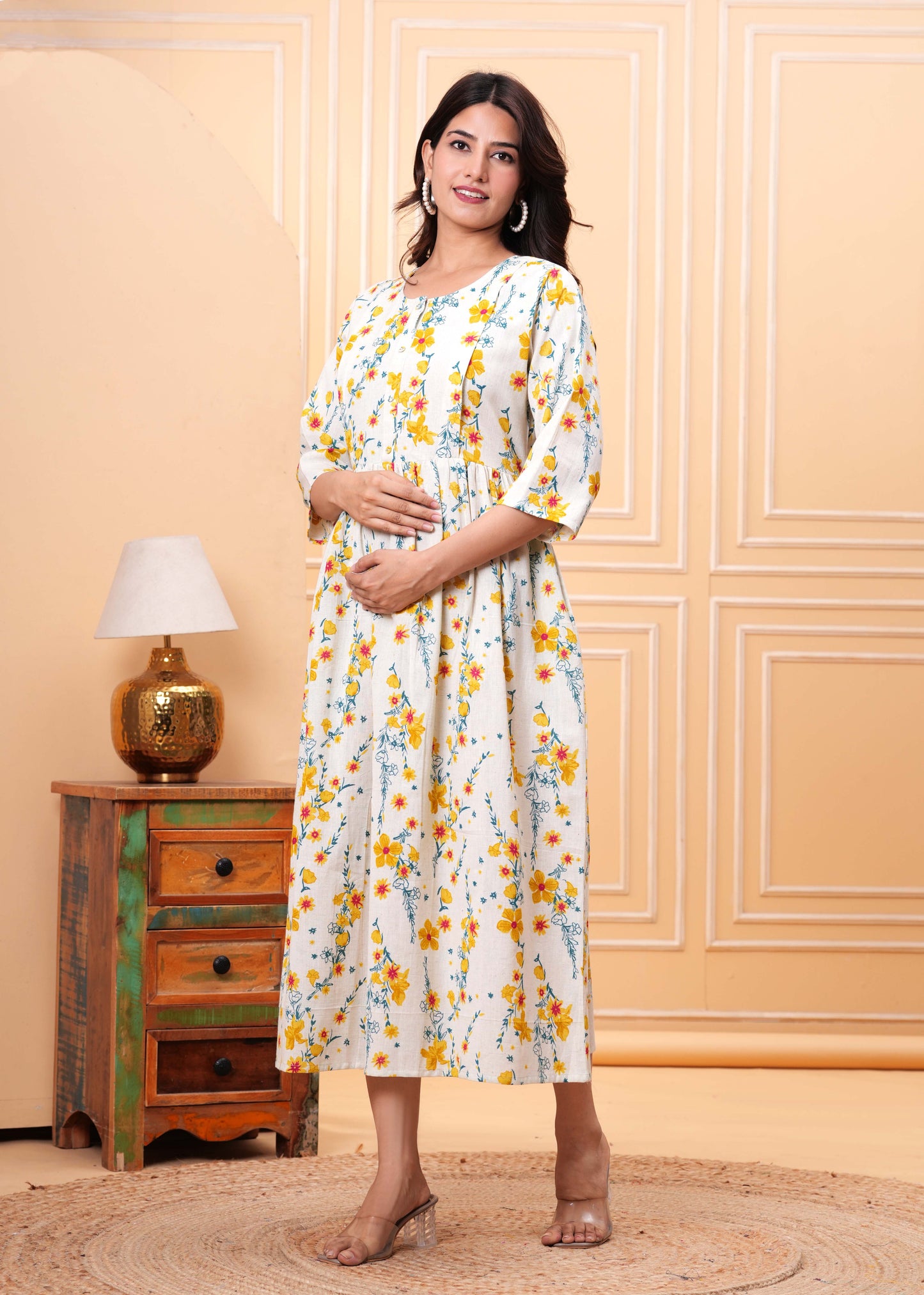 Floral Printed Flared Maternity Dress