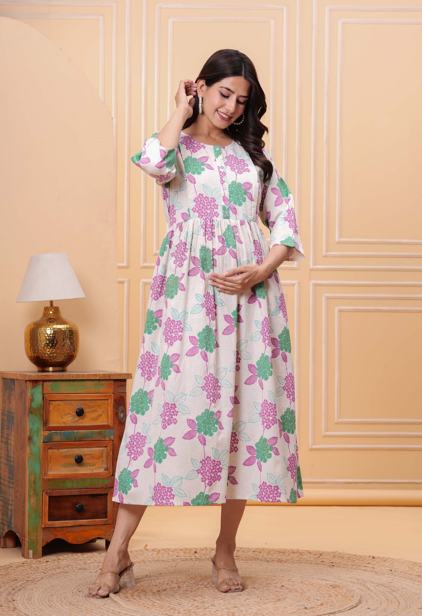 Printed Flared Maternity Dress