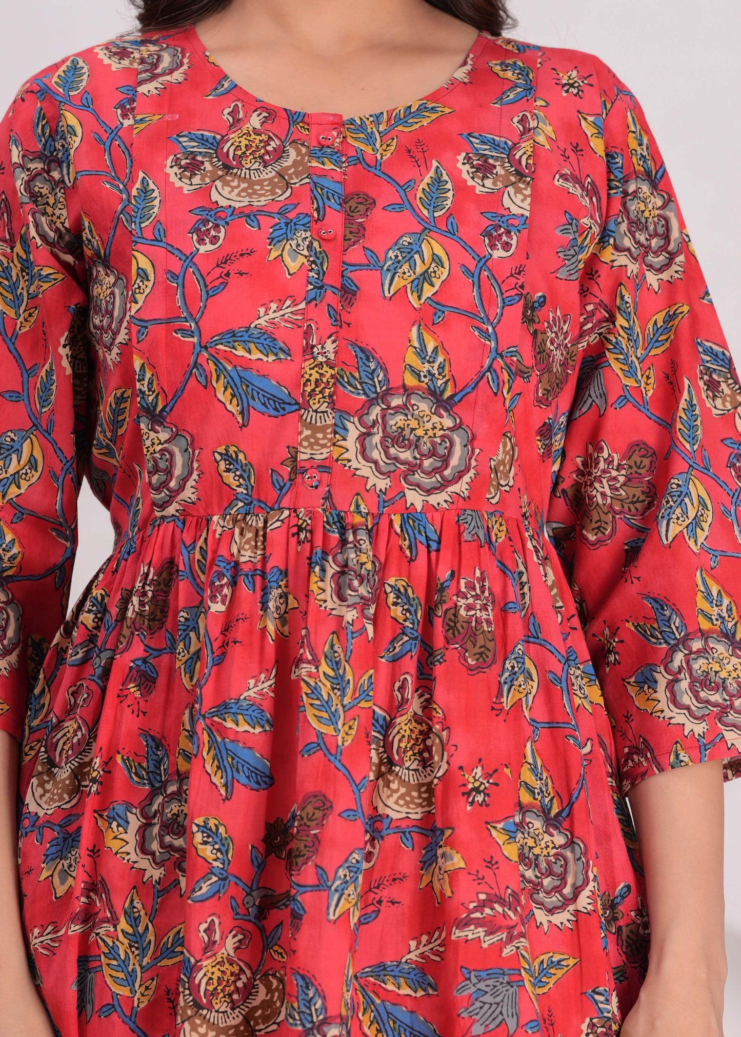 Maroon Floral Printed Flared Maternity Dress