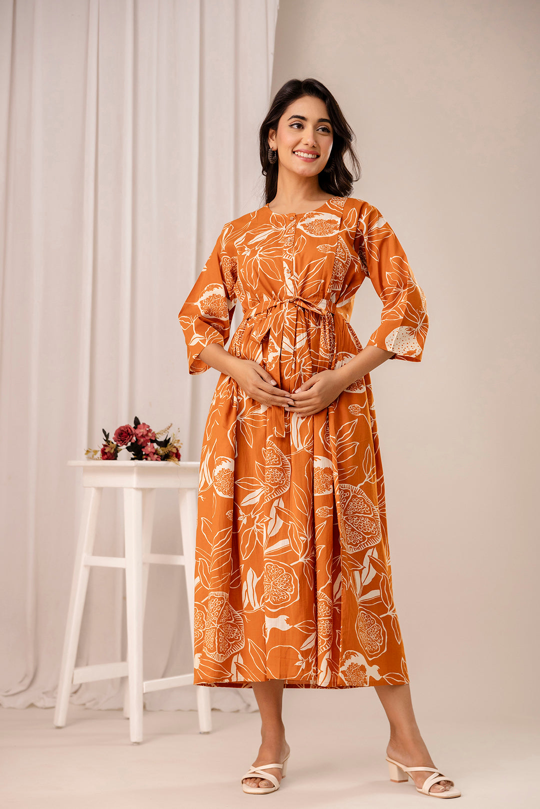 Rust Printed Maternity Dress