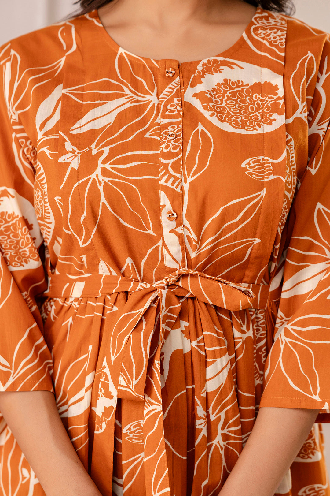 Rust Printed Maternity Dress