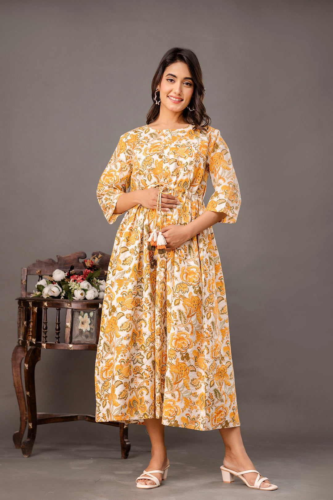 Yellow Printed Maternity Dress