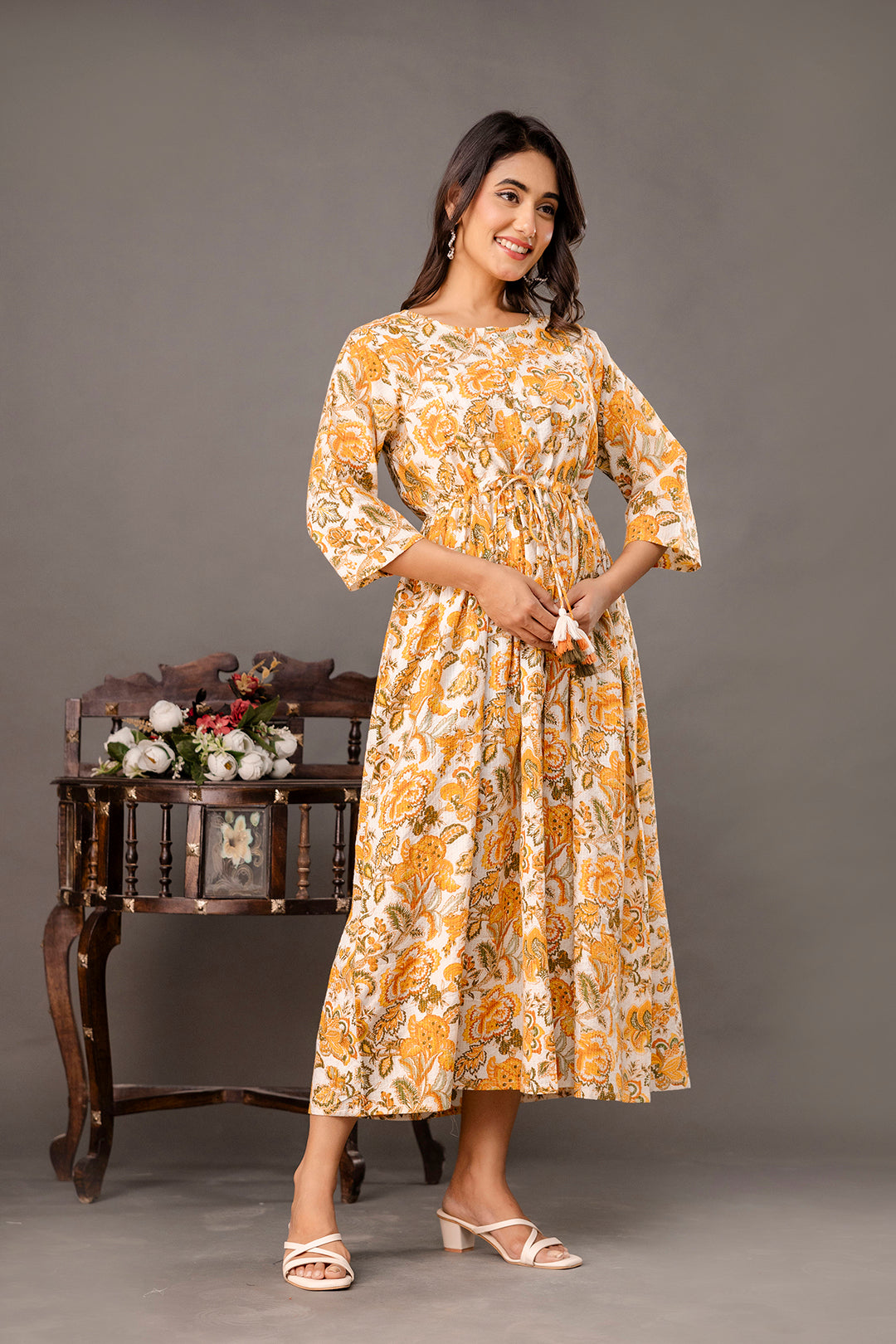 Yellow Printed Maternity Dress