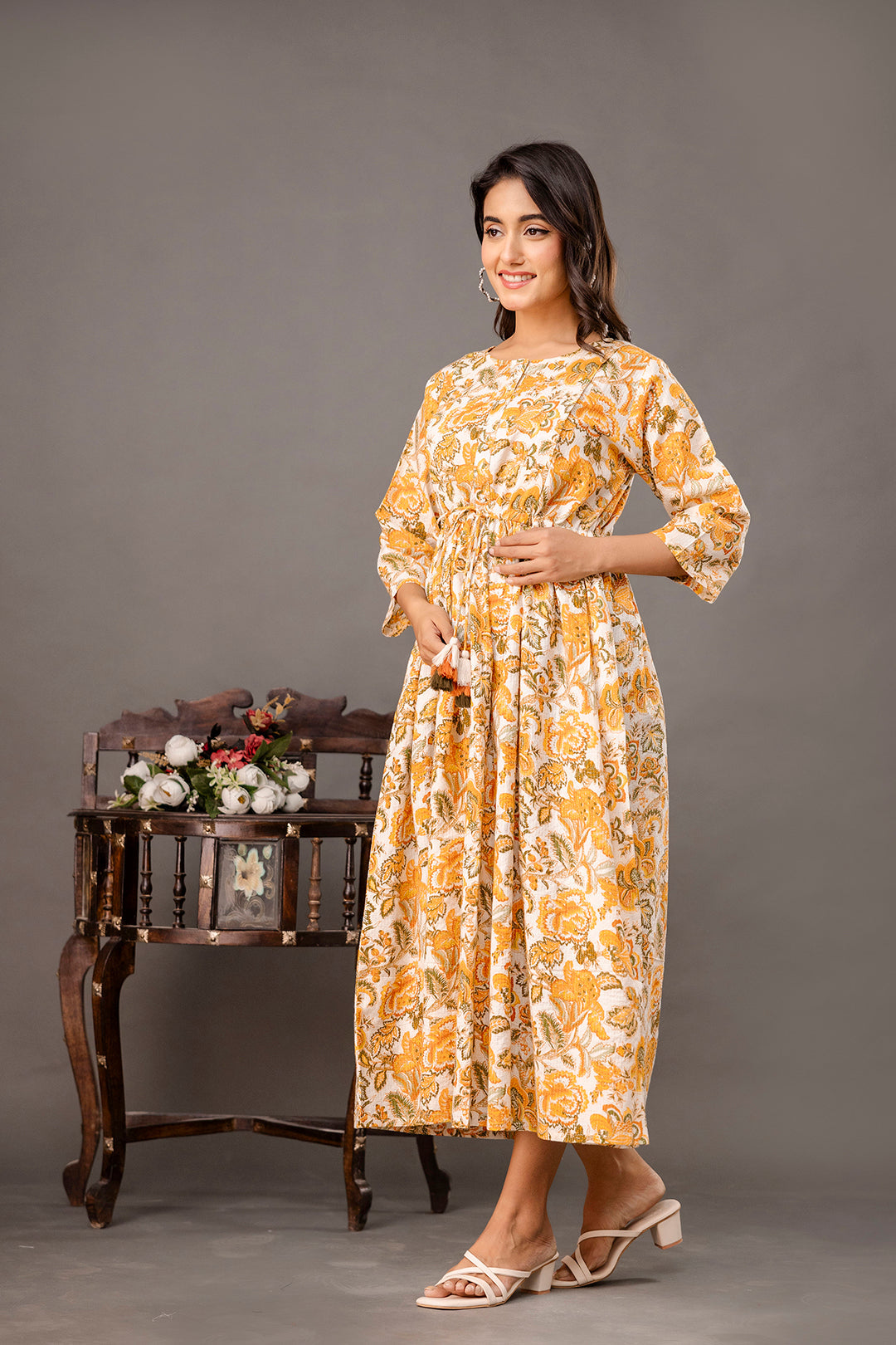 Yellow Printed Maternity Dress