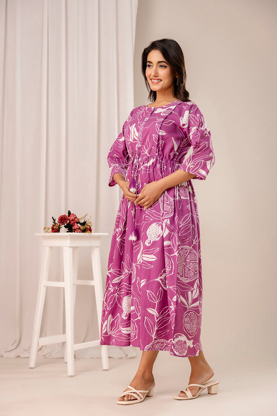 Lavender Printed Maternity Dress