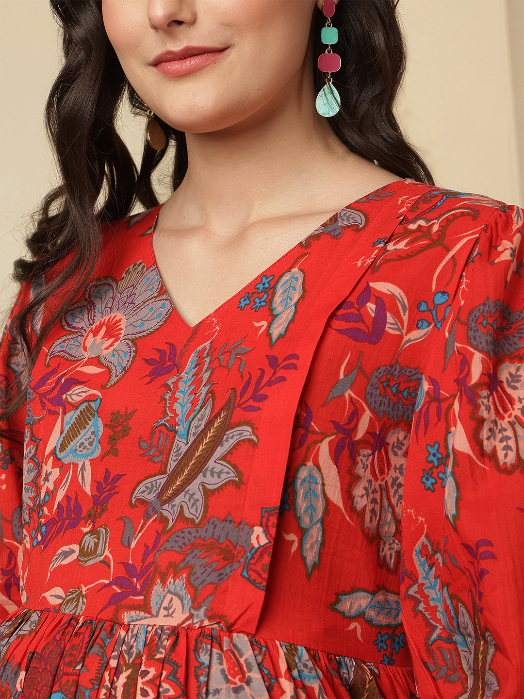Red Floral Printed Maternity Dress