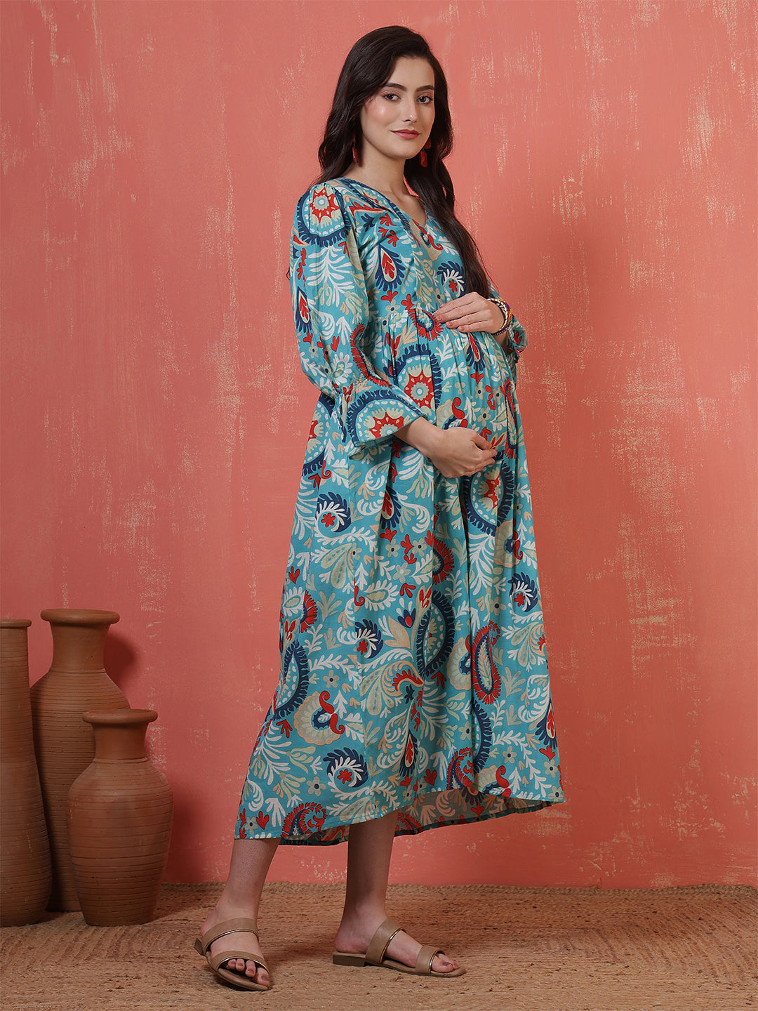 Multicolor Printed Maternity Dress