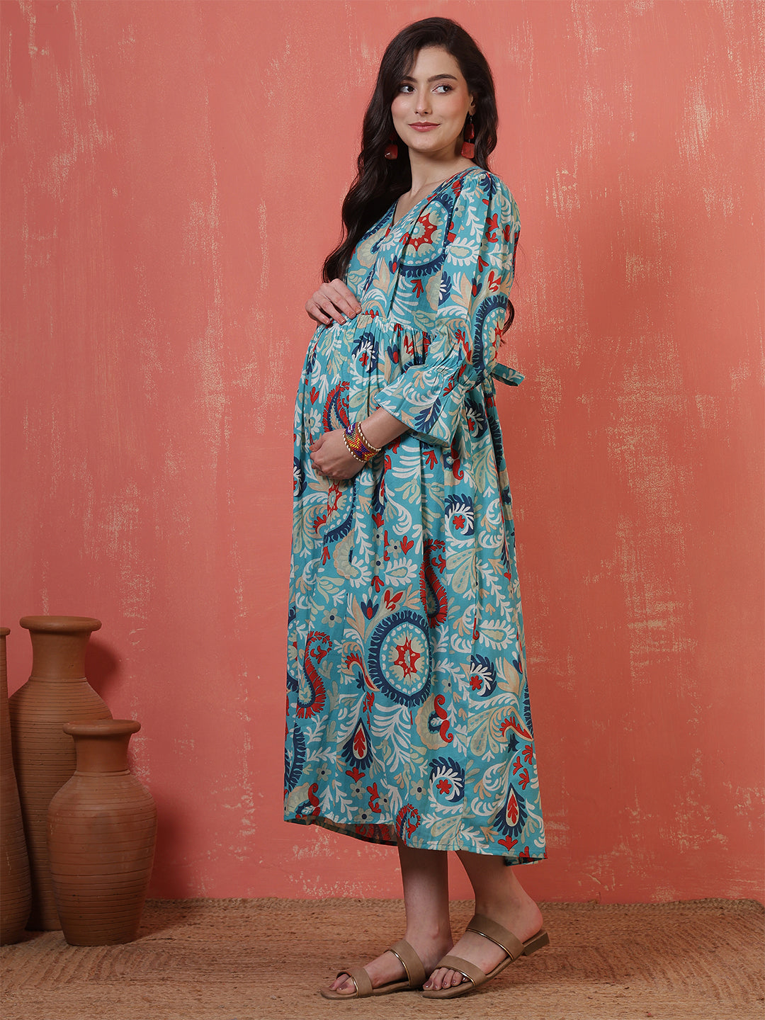 Multicolor Printed Maternity Dress