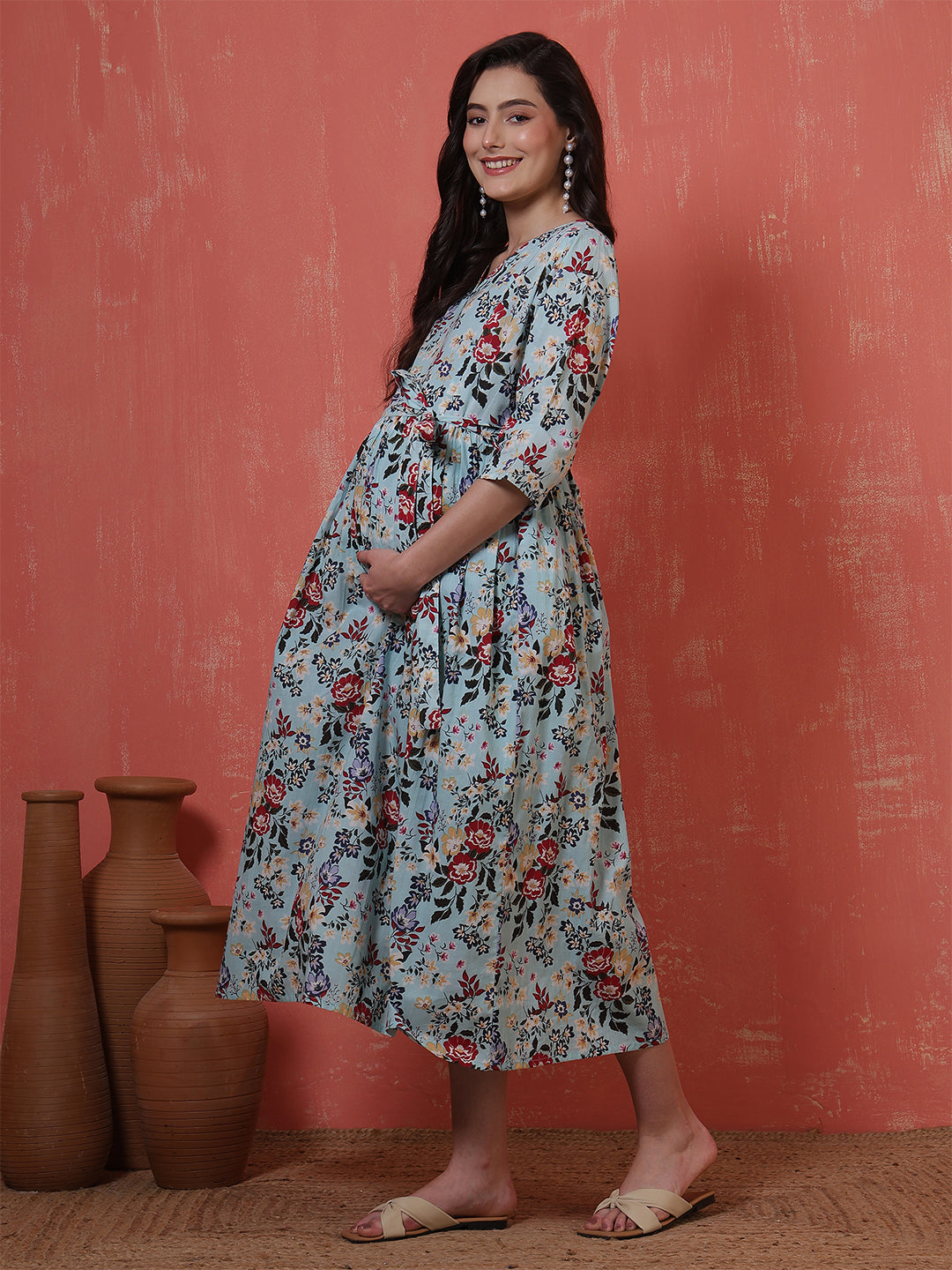 Multicolor Printed Maternity Dress