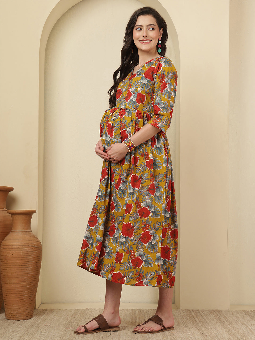 Multicolor Printed Maternity Dress