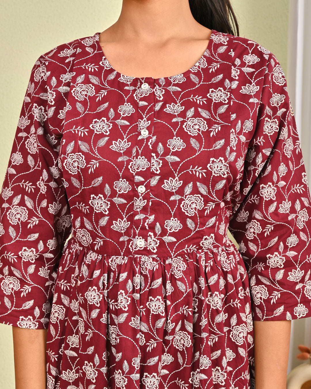 Women Burgundy Printed Flared Dress