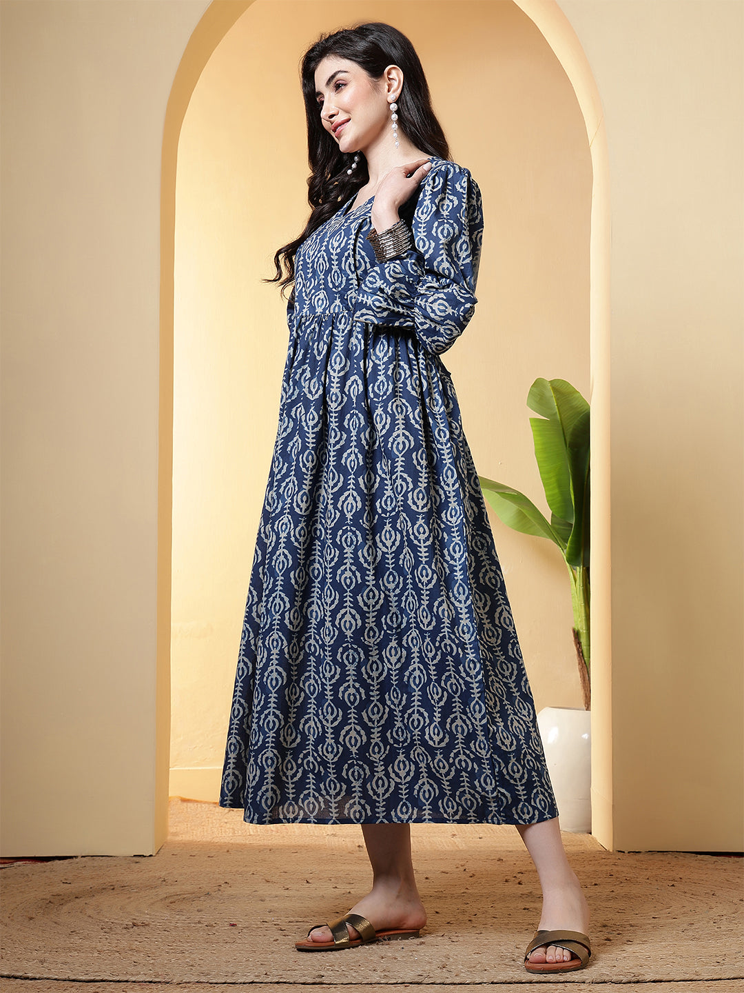 Blue Printed Dress for Women