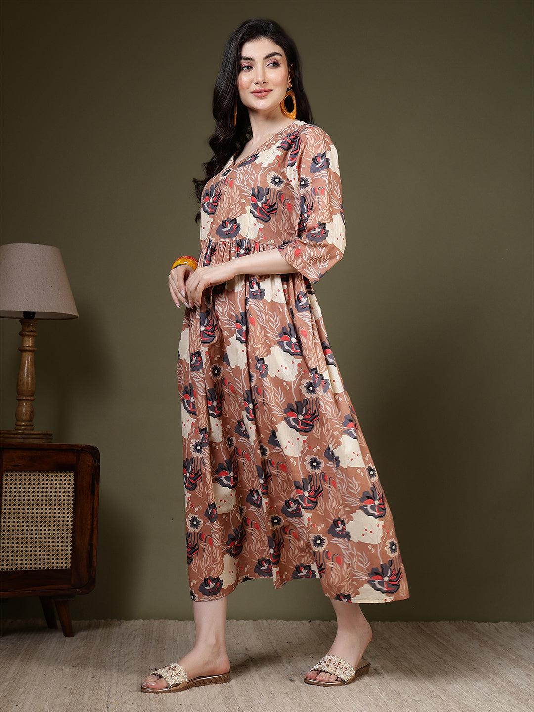 Taupe Printed Dress for Women