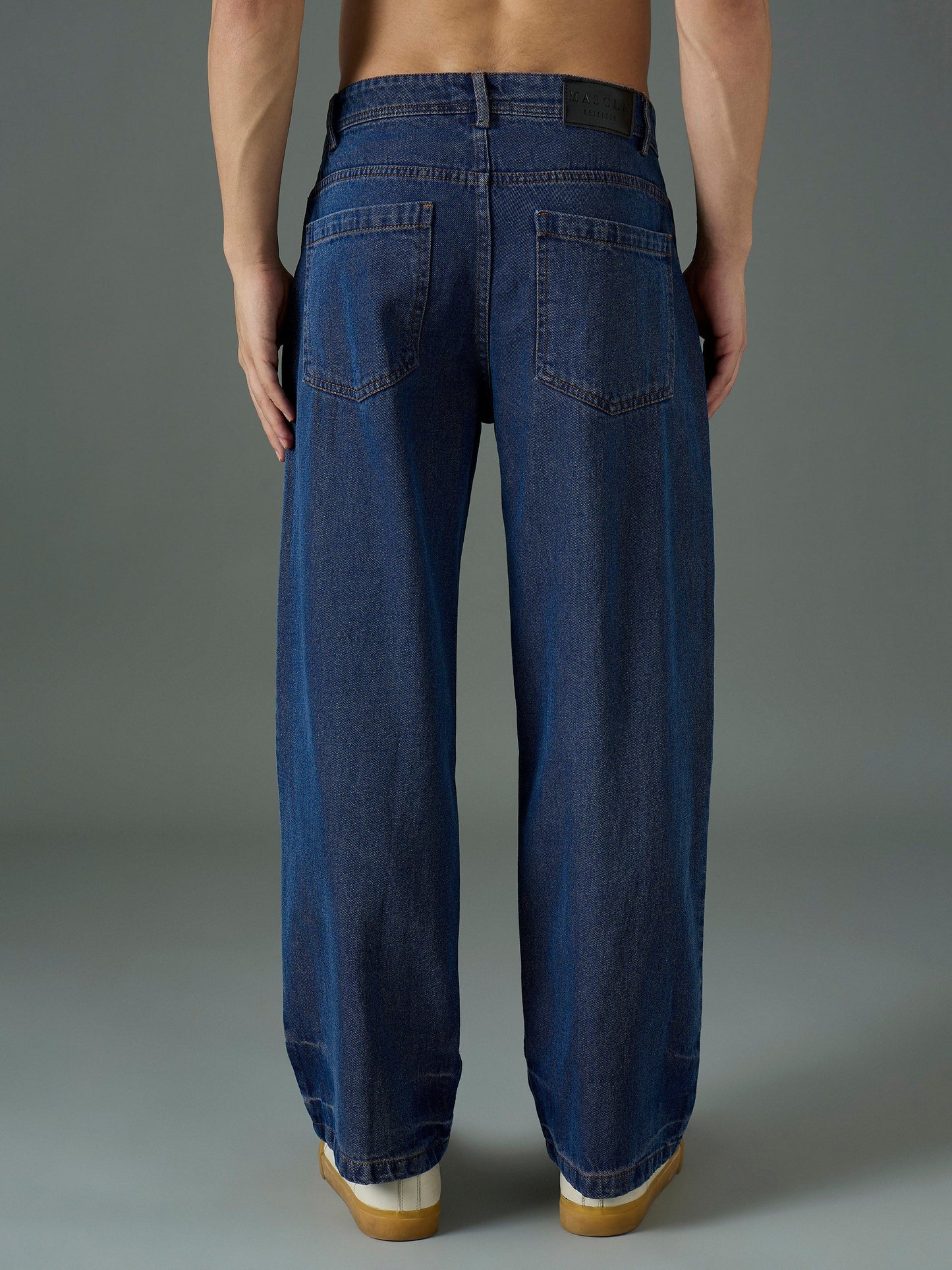 Men Navy Blue Front Detail Wide Leg Jeans