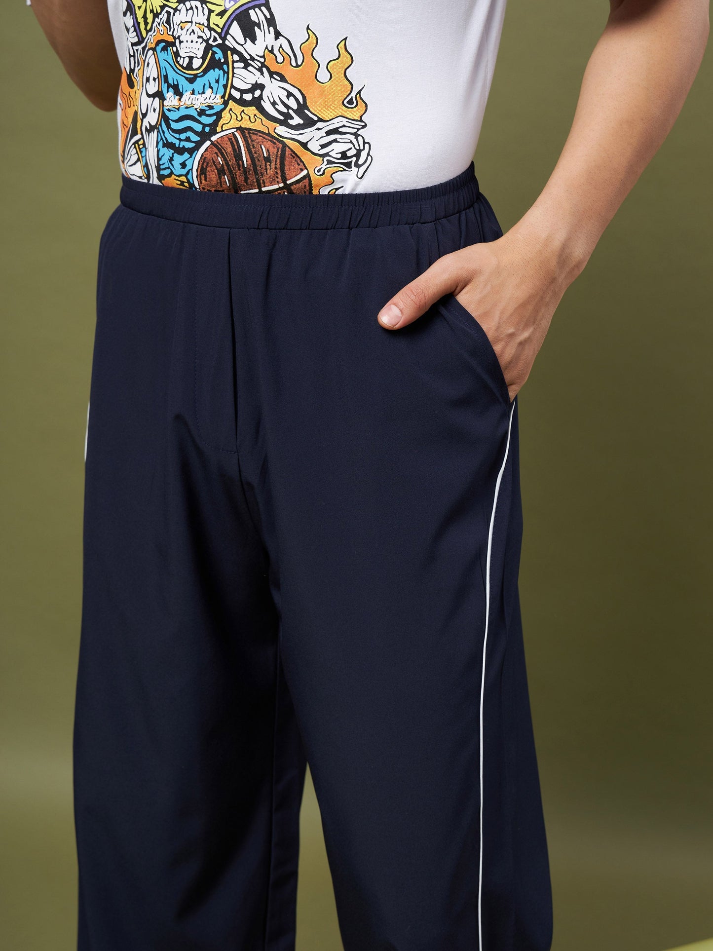 Unisex Navy Piping Parachute Track Pants